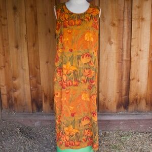 Vintage Jams World Burnt Orange Tulip Sleeveless Maxi Dress Made In USA Size L